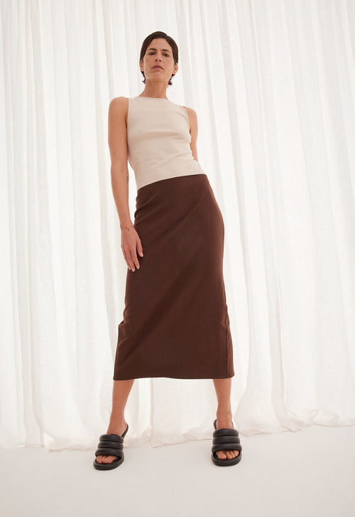 Jac+Jack Andras Ribbed Cotton Skirt - Arabica Brown